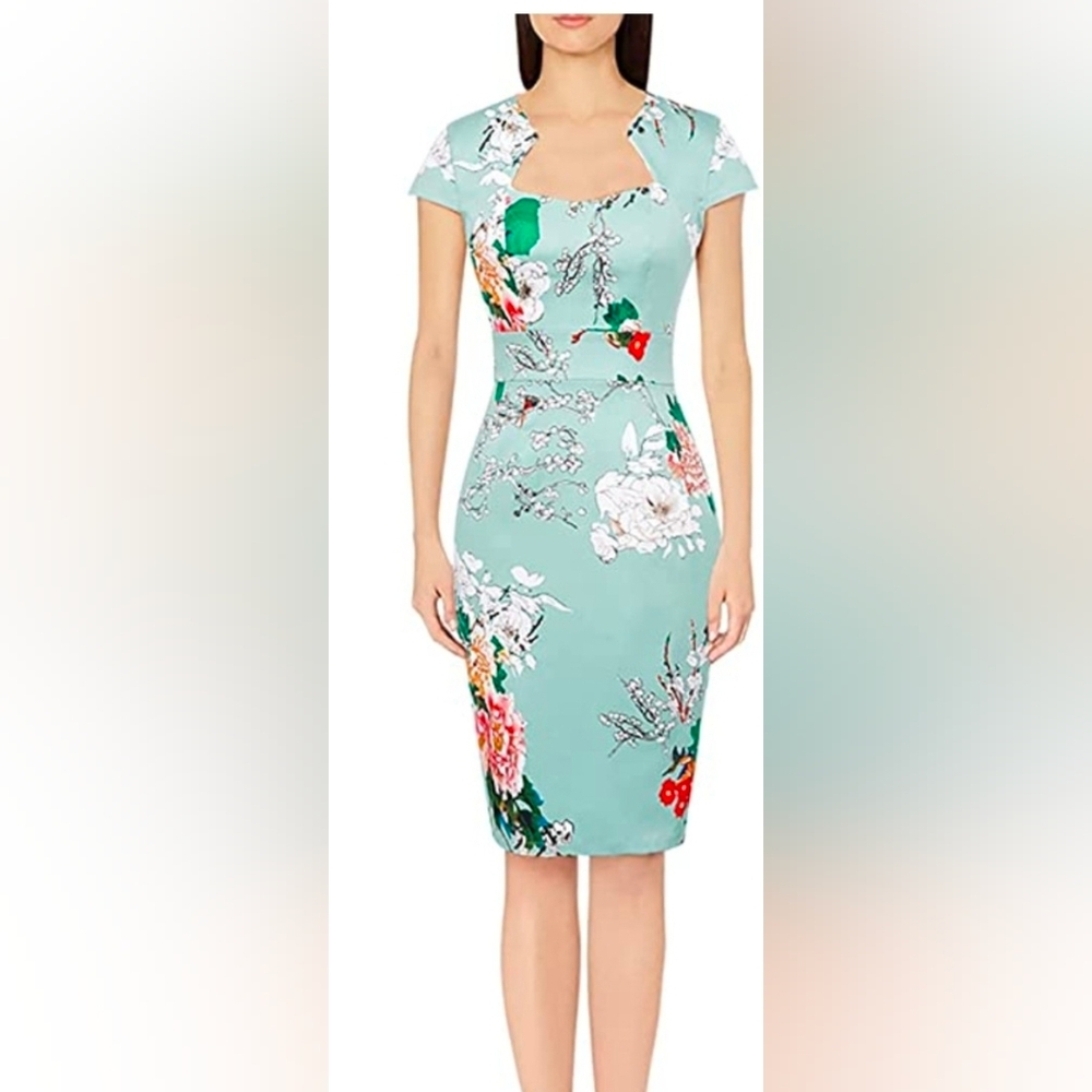 Grace Karin Floral Print Midi Dress - Green and Pink